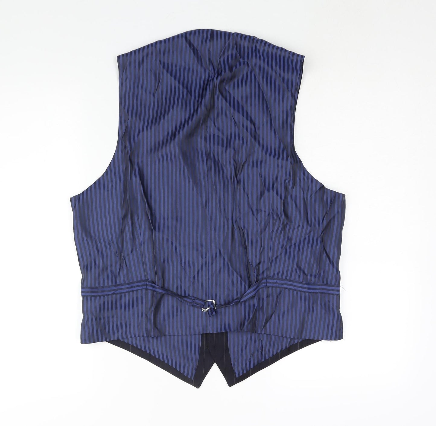 Marks and Spencer Mens Blue Striped Wool Jacket Suit Waistcoat Size M Regular