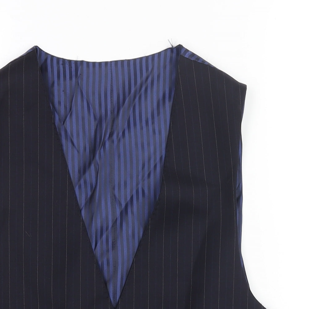 Marks and Spencer Mens Blue Striped Wool Jacket Suit Waistcoat Size M Regular