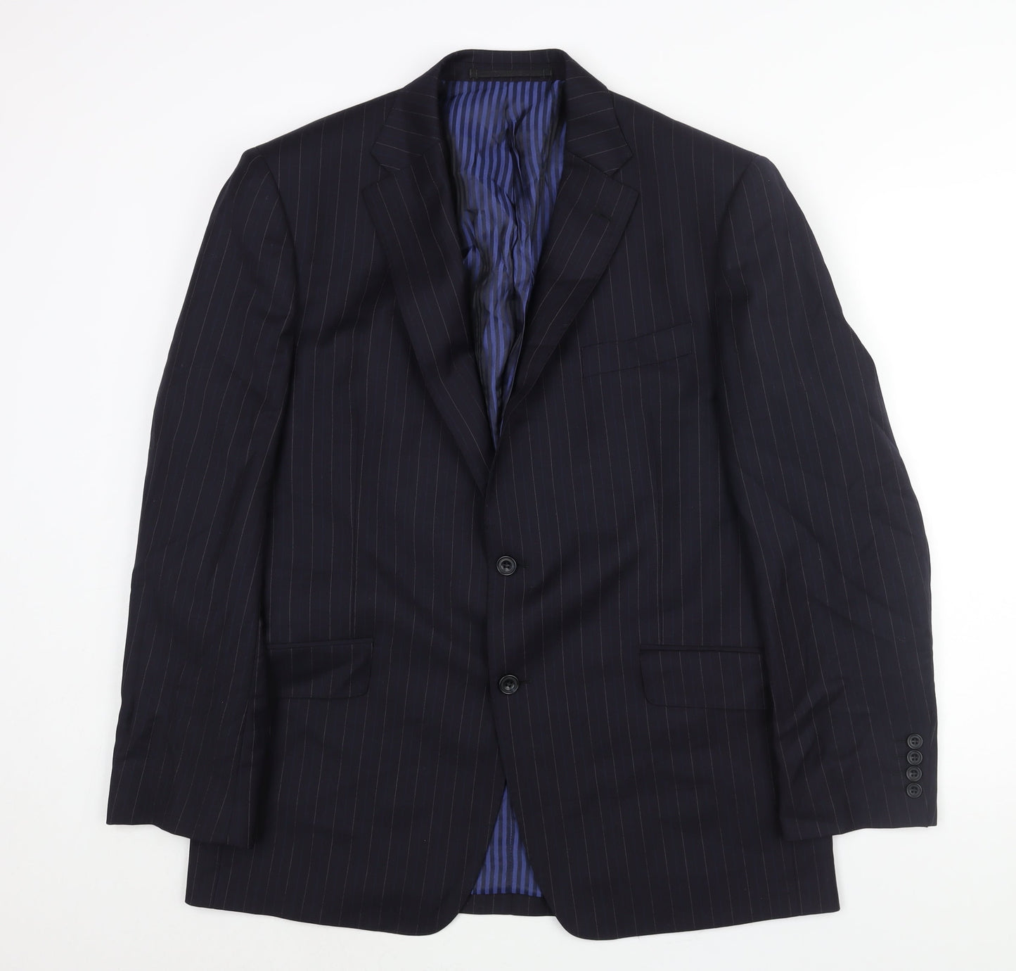 Marks and Spencer Mens Blue Striped Wool Jacket Suit Jacket Size 42 Regular