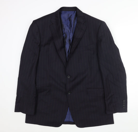 Marks and Spencer Mens Blue Striped Wool Jacket Suit Jacket Size 42 Regular