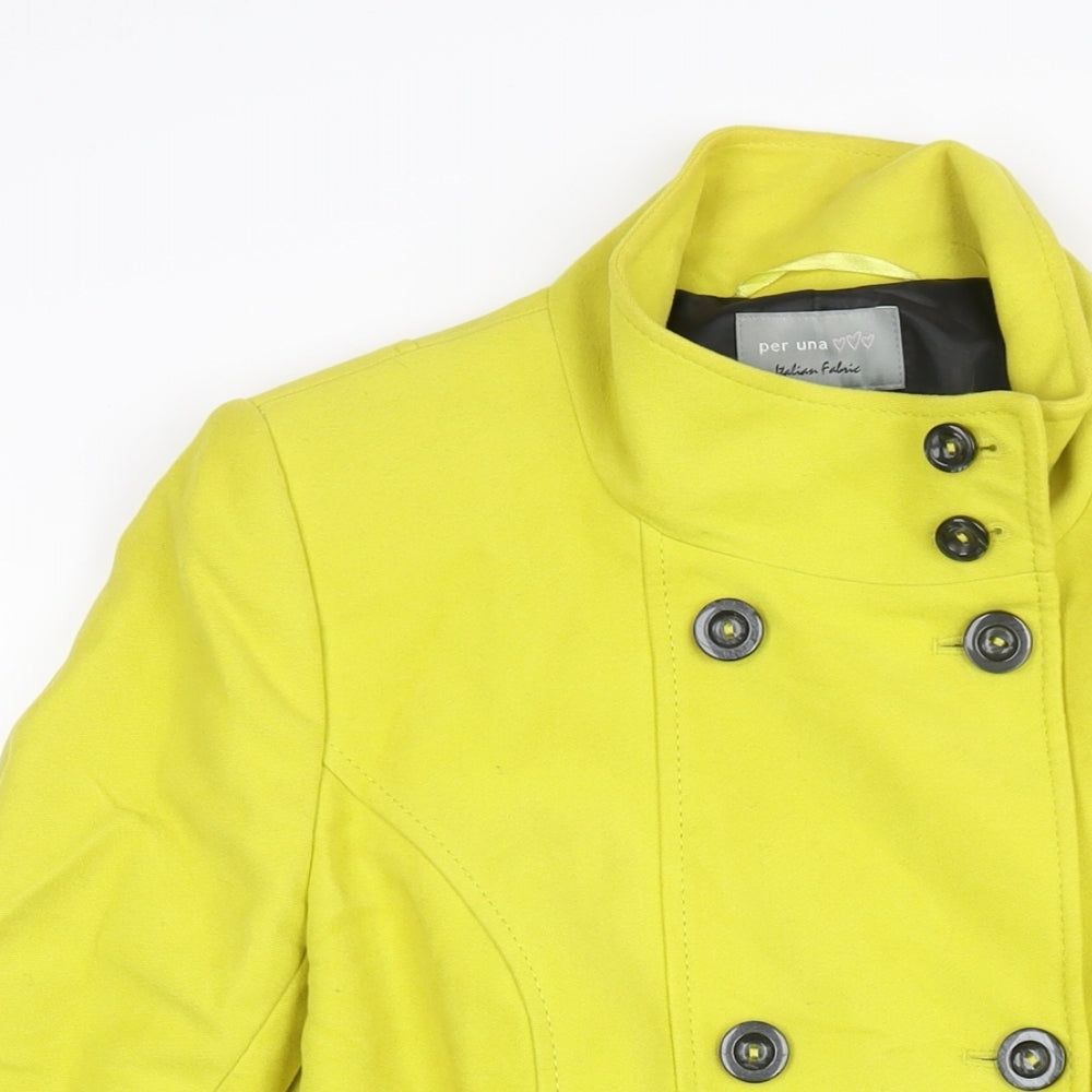 Per Una Womens Yellow Overcoat Coat Size 14 Button