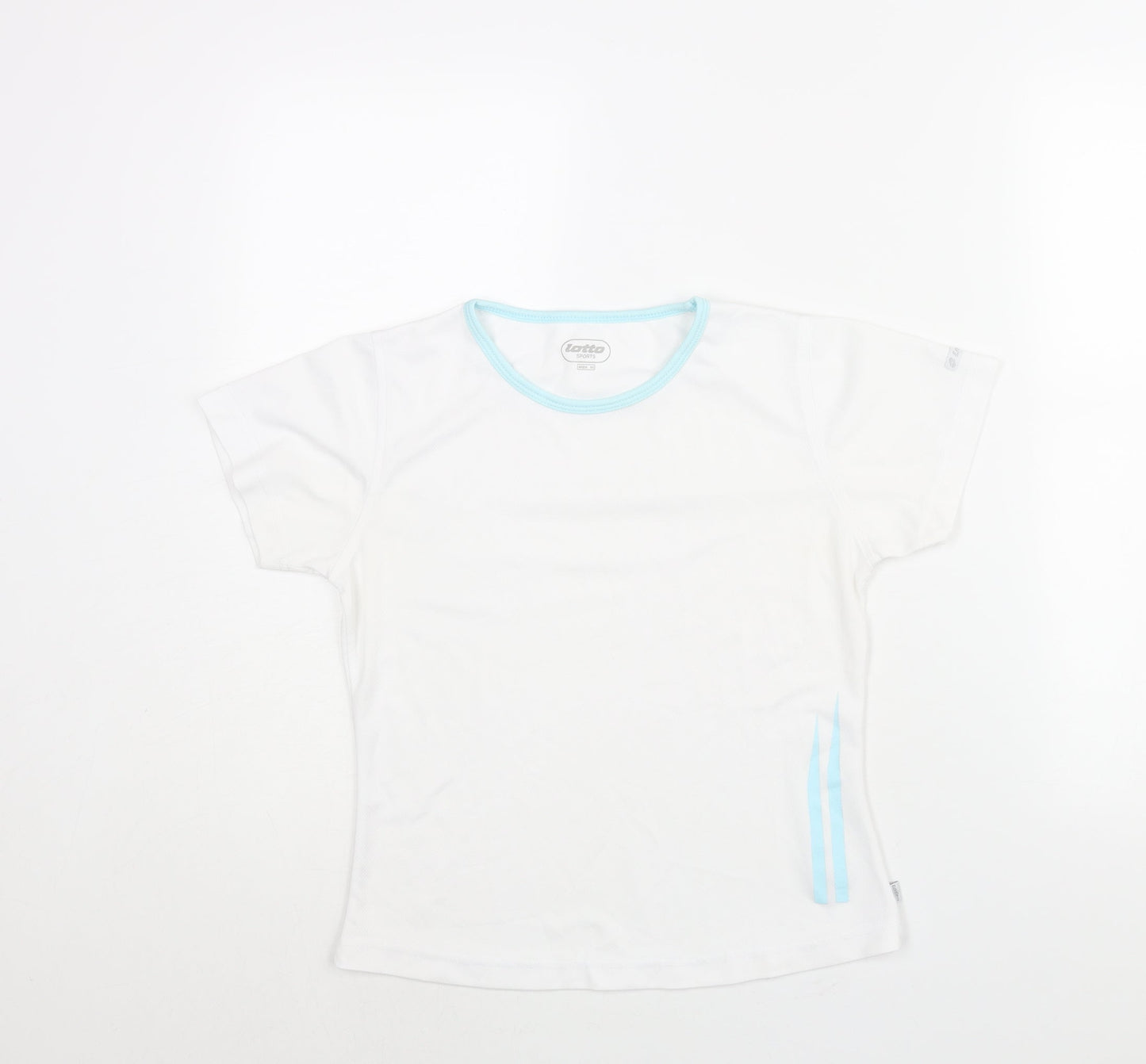 Lotto Womens White Polyester Basic T-Shirt Size 10 Round Neck Pullover - Stripe Detail