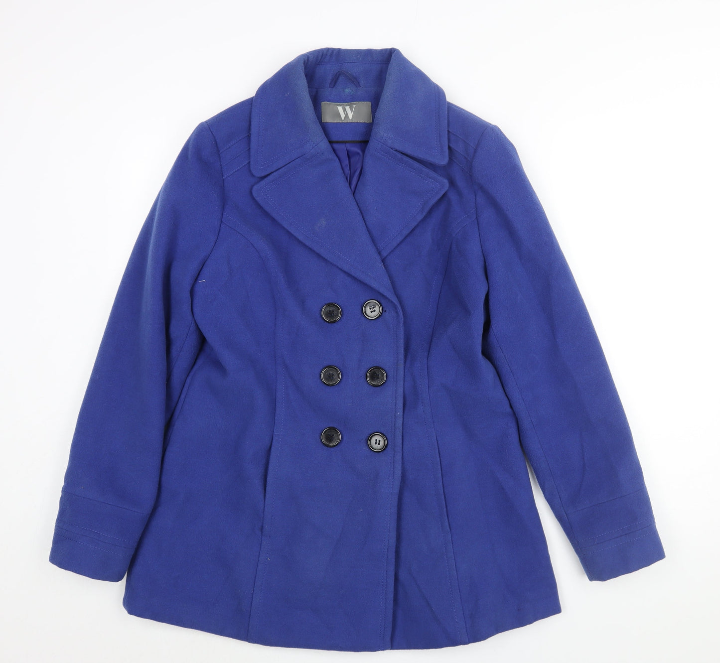BHS Womens Blue Pea Coat Coat Size 14 Button - Double Breasted