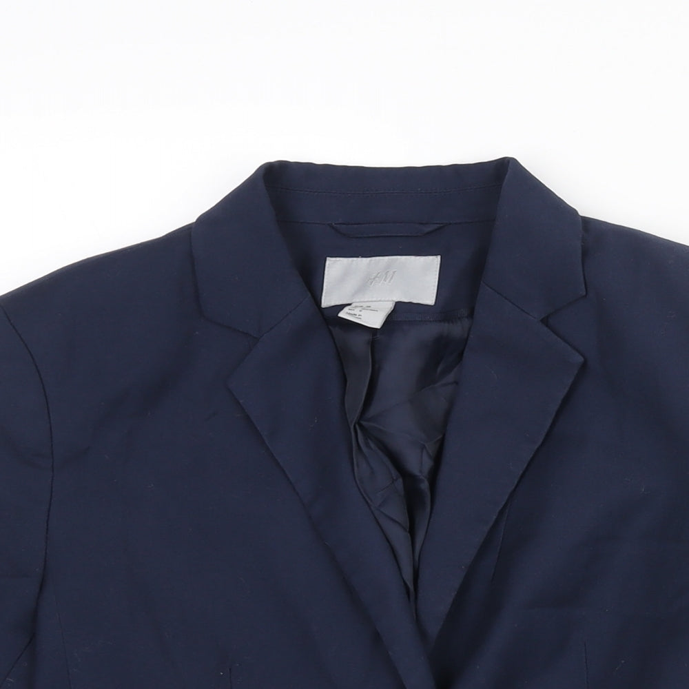 H&M Womens Blue Polyester Jacket Suit Jacket Size 10