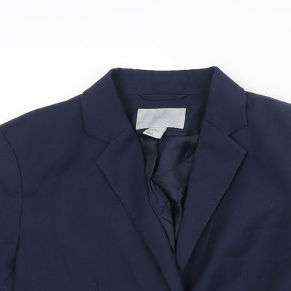 H&M Womens Blue Polyester Jacket Suit Jacket Size 10