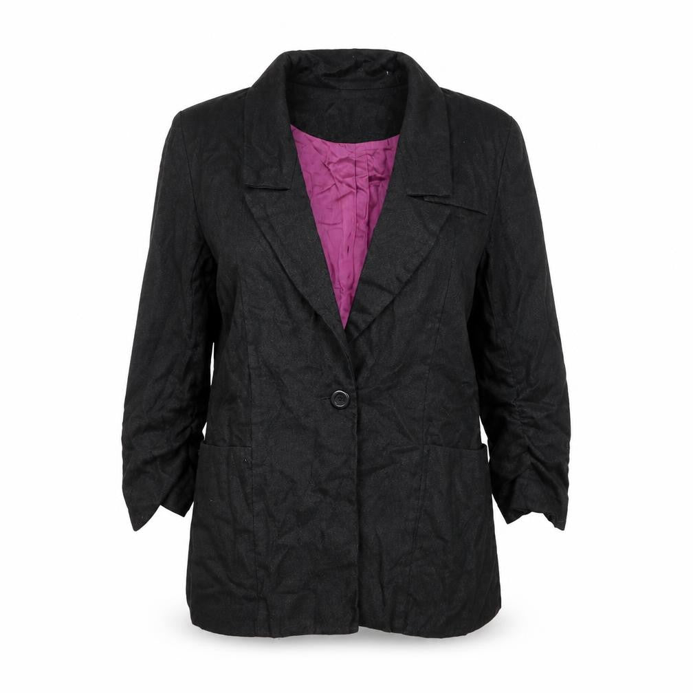 Liquid Womens Black Jacket Blazer Size S Button - Rouched Sleeve