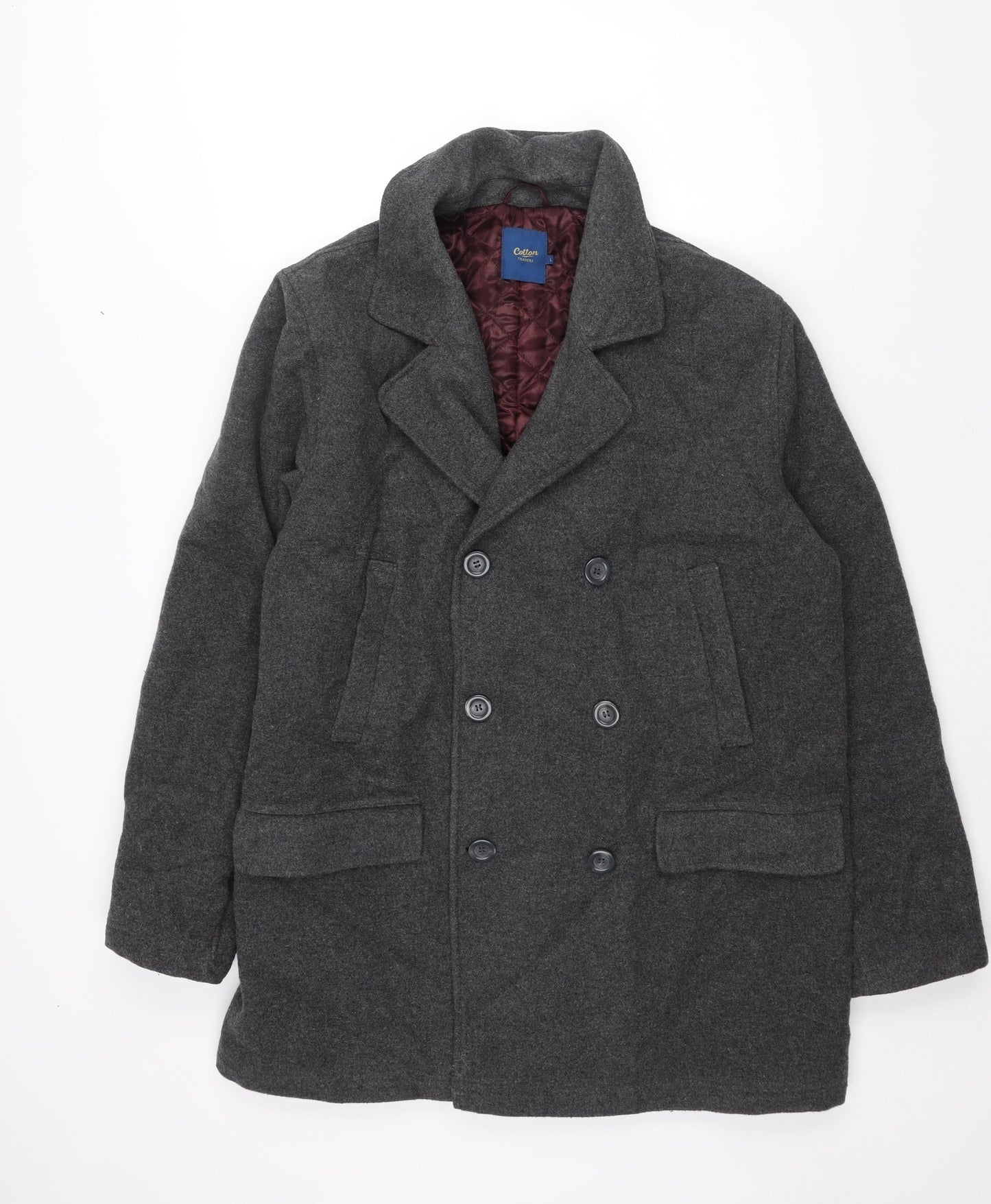 Cotton Traders Mens Grey Pea Coat Coat Size L Button