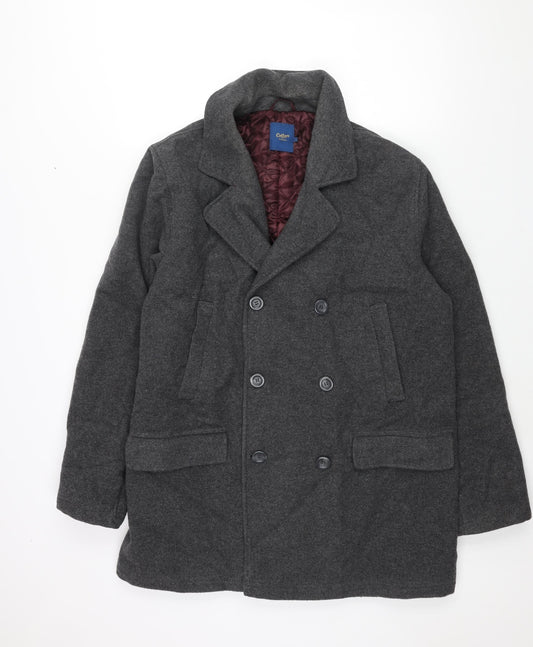 Cotton Traders Mens Grey Pea Coat Coat Size L Button