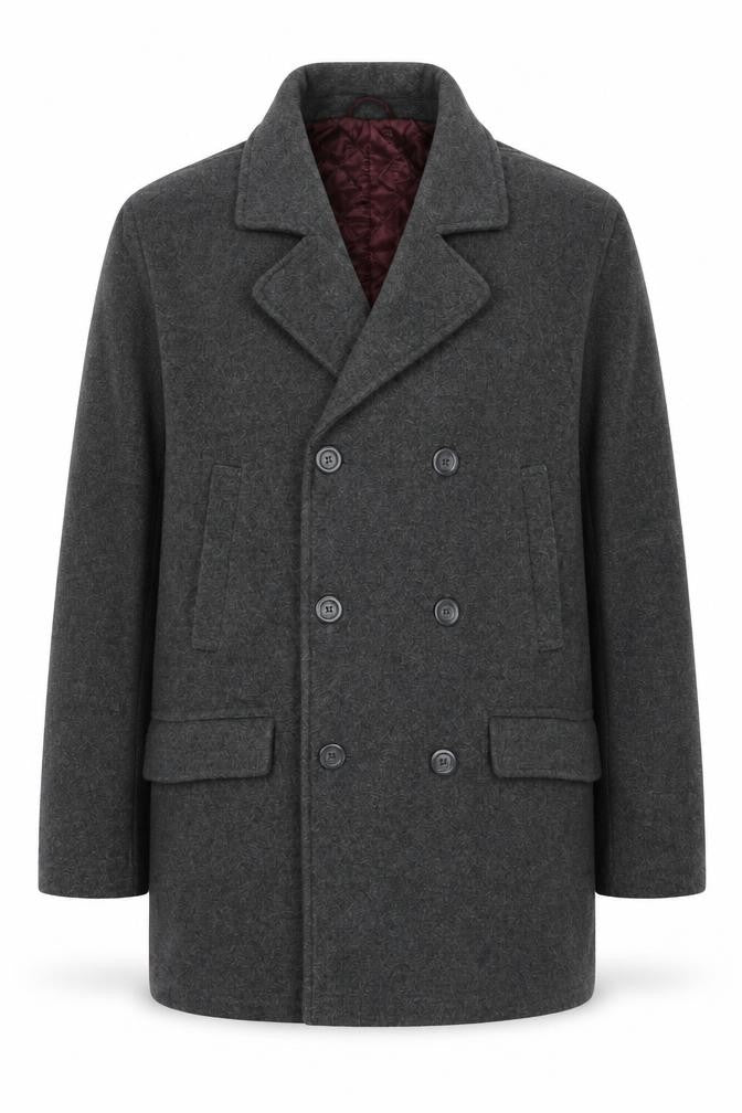 Cotton Traders Mens Grey Pea Coat Coat Size L Button