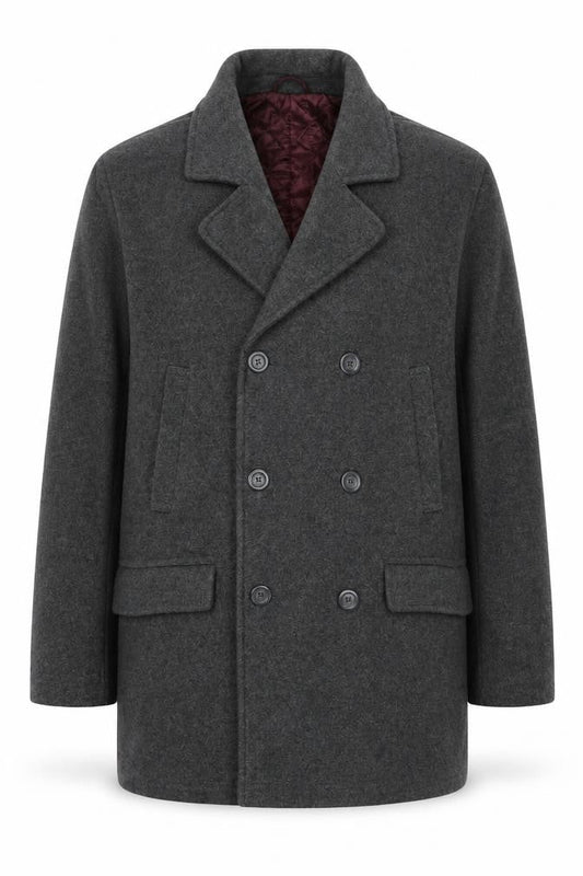 Cotton Traders Mens Grey Pea Coat Coat Size L Button