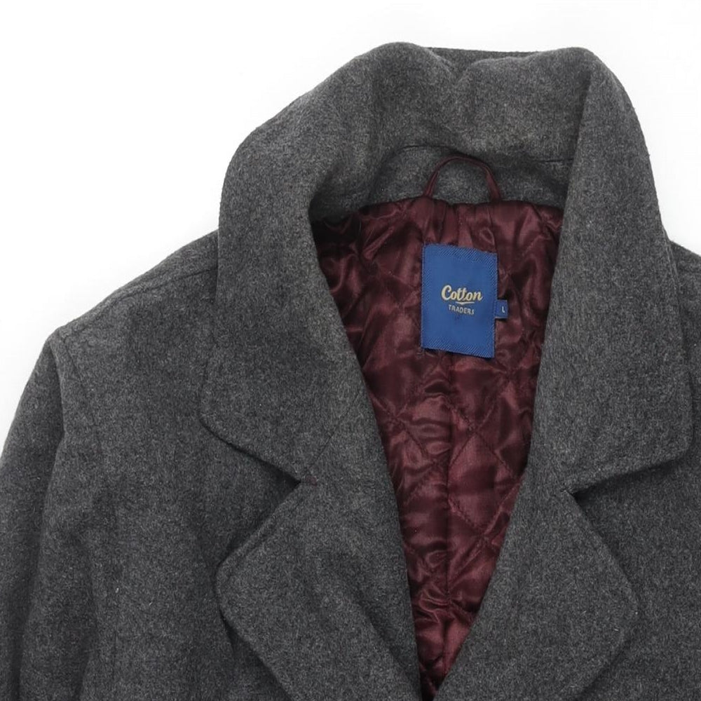 Cotton Traders Mens Grey Pea Coat Coat Size L Button