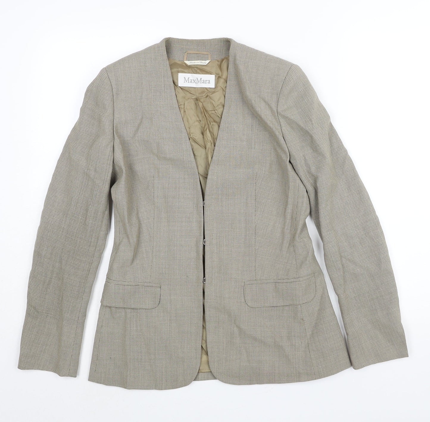 Max Mara Womens Beige Jacket Size 8 Hook & Eye - Vented Cuffs