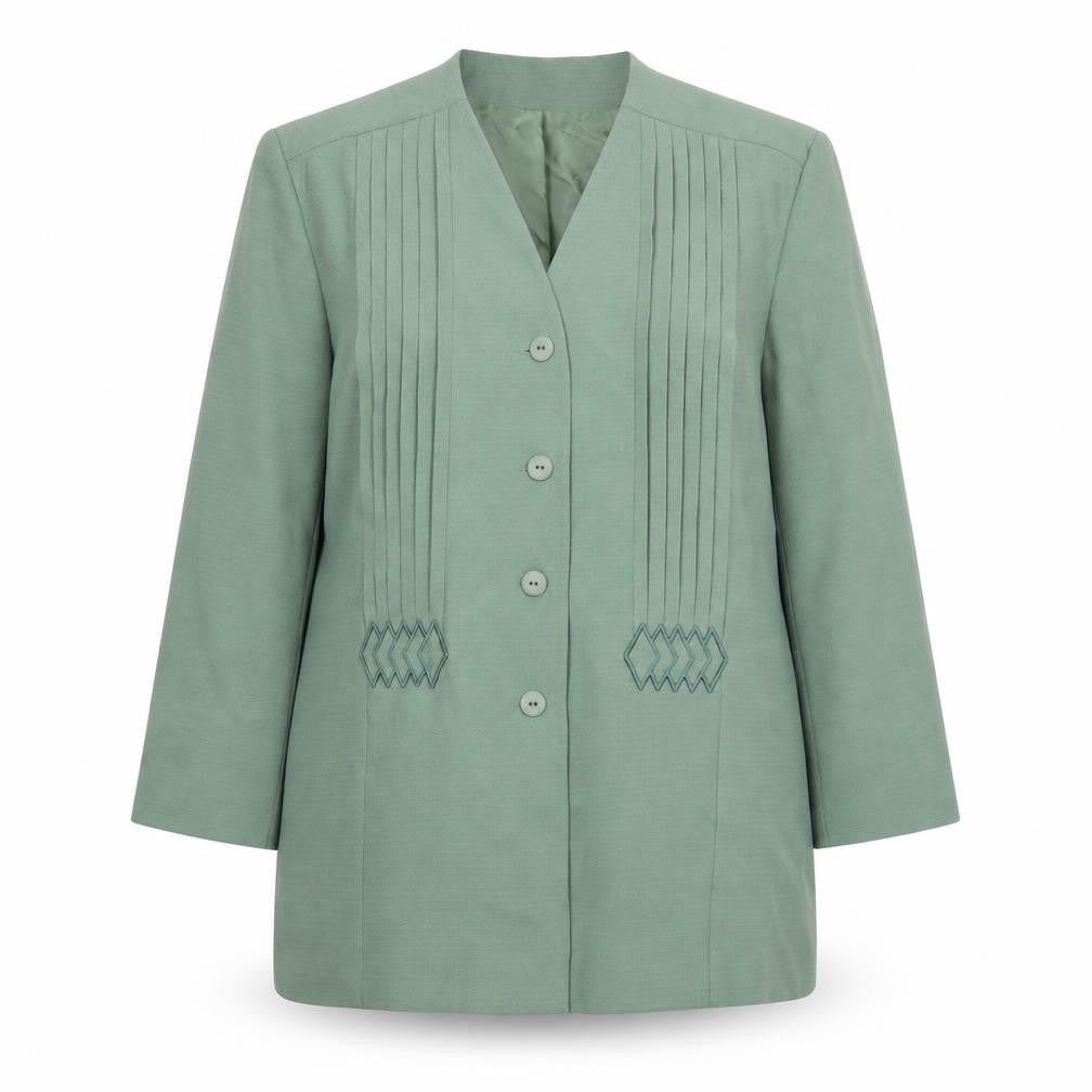 Fashion Extra Womens Green Jacket Size 20 Button - Pleated Embroidered