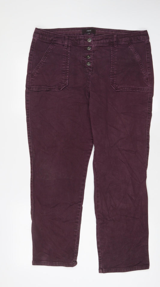 NEXT Womens Red Cotton Straight Jeans Size 16 L28 in Regular Button