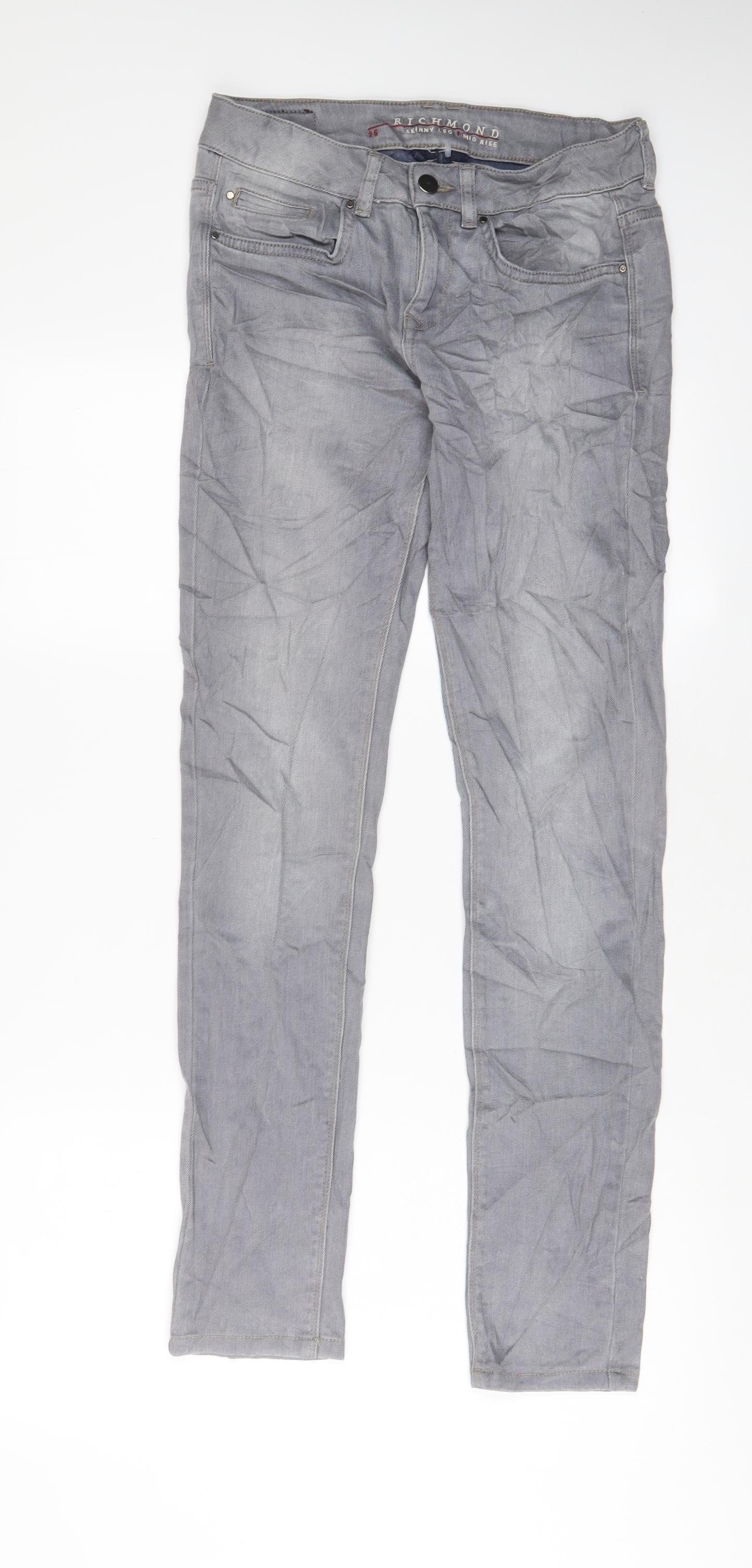 Richmond Mens Grey Cotton Straight Jeans Size 26 in L30 in Slim Zip