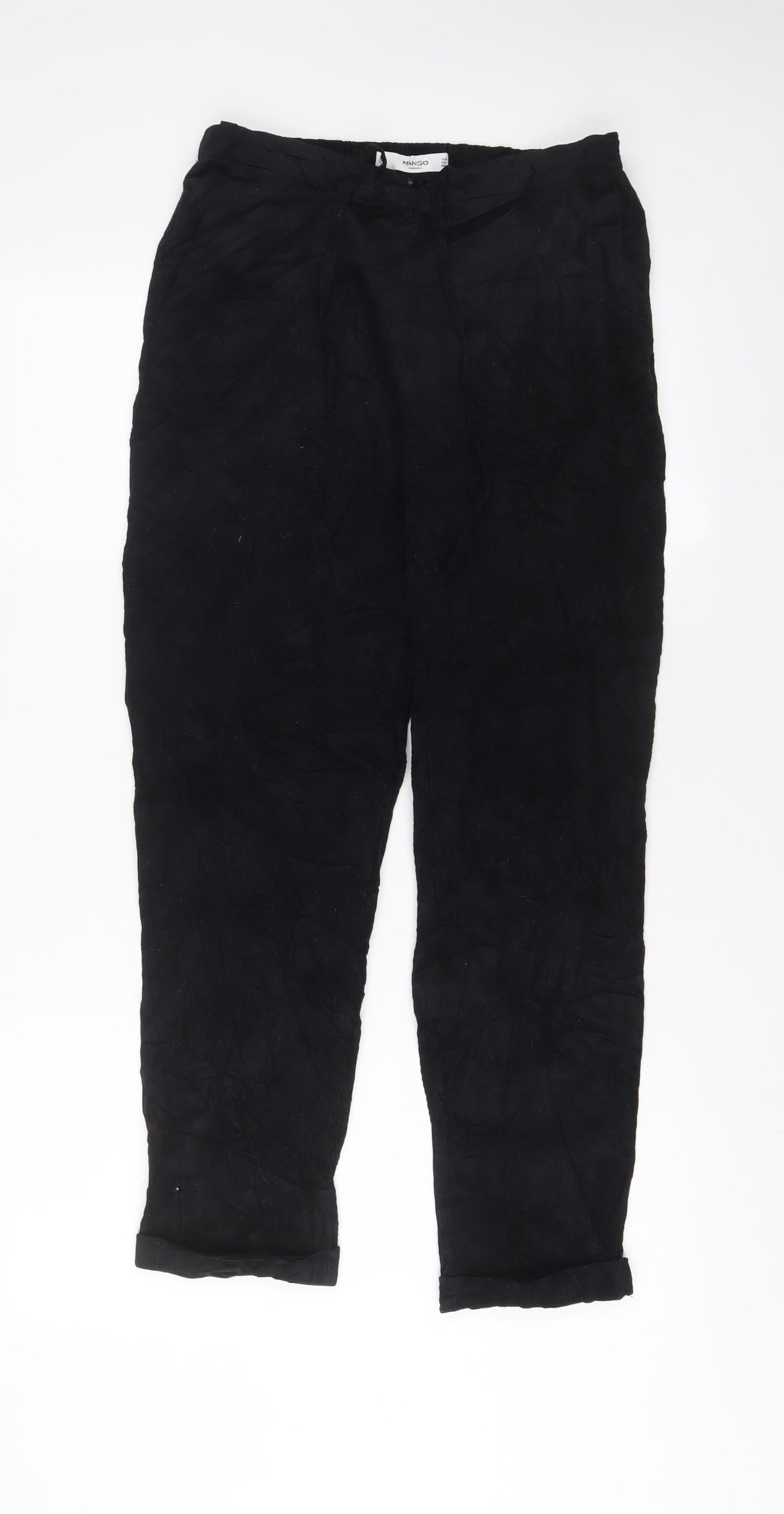 Mango Womens Blue Cotton Trousers Size S L27 in Regular Drawstring