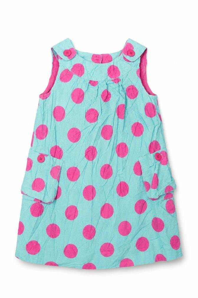 John Lewis Girls Blue Polka Dot Cotton A-Line Size 18-24 Months Crew Neck Button