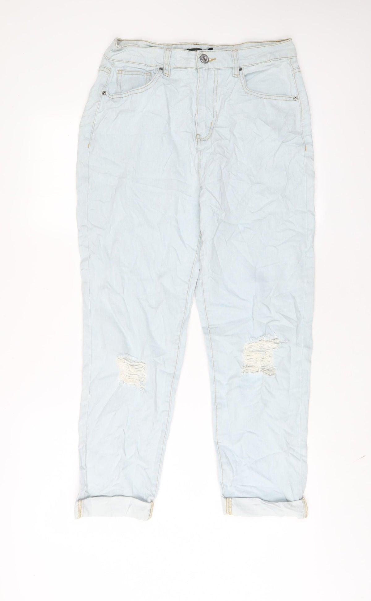 Boohoo Womens Blue Cotton Straight Jeans Size 10 L26 in Regular Zip