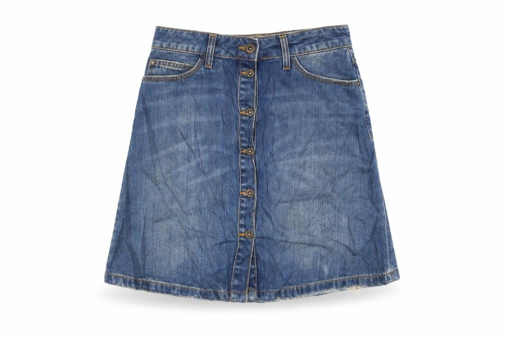 Zara Womens Blue Cotton A-Line Skirt Size S Button