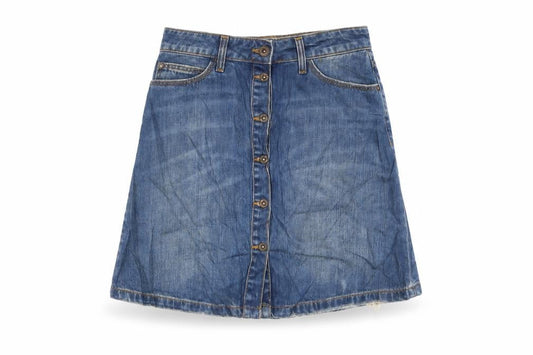 Zara Womens Blue Cotton A-Line Skirt Size S Button