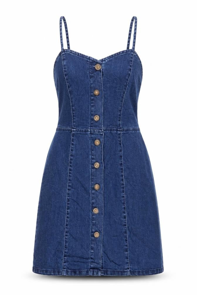Denim & Co. Womens Blue Cotton A-Line Size 4 V-Neck Button