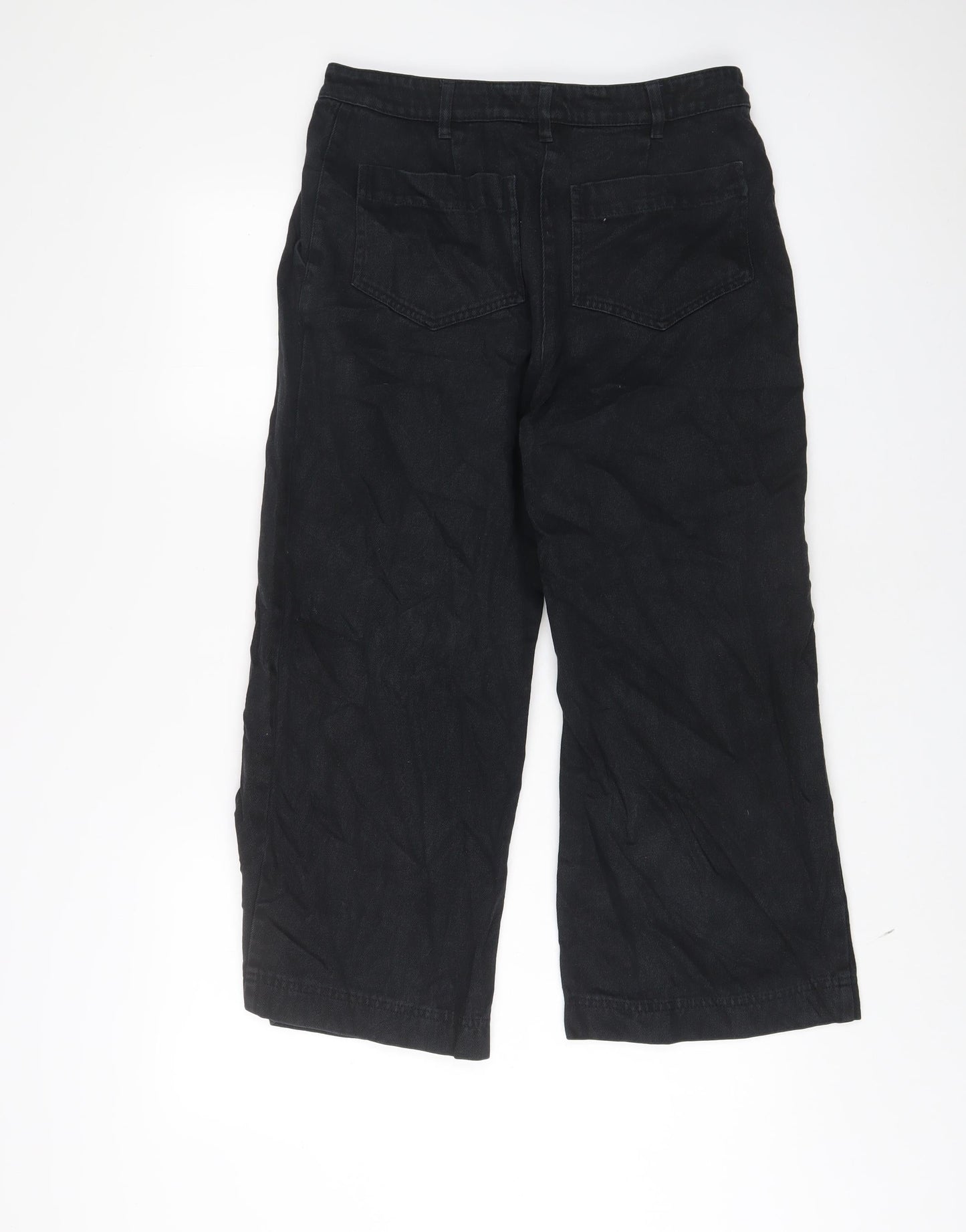 John Lewis Womens Black Cotton Wide-Leg Jeans Size 8 L23 in Regular Zip