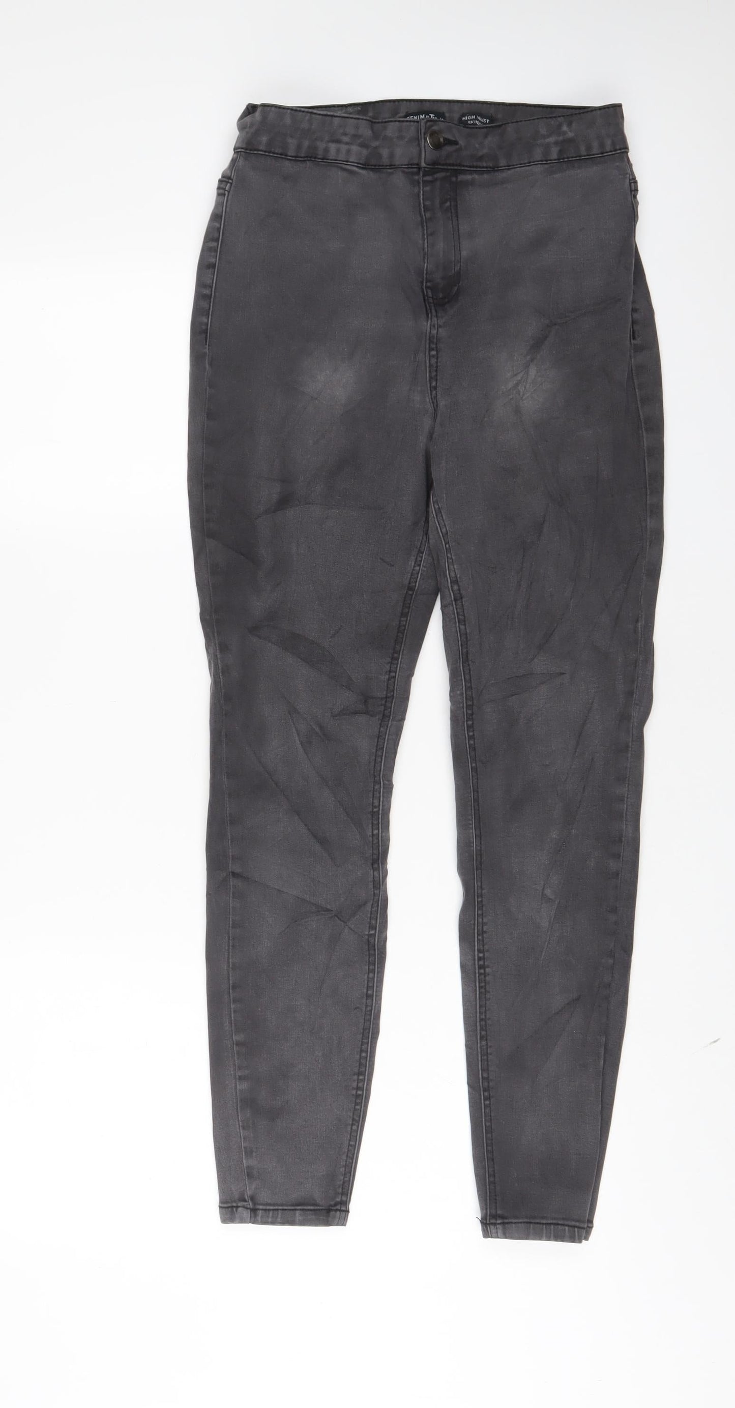 TU Womens Grey Cotton Skinny Jeans Size 14 L27 in Regular Zip