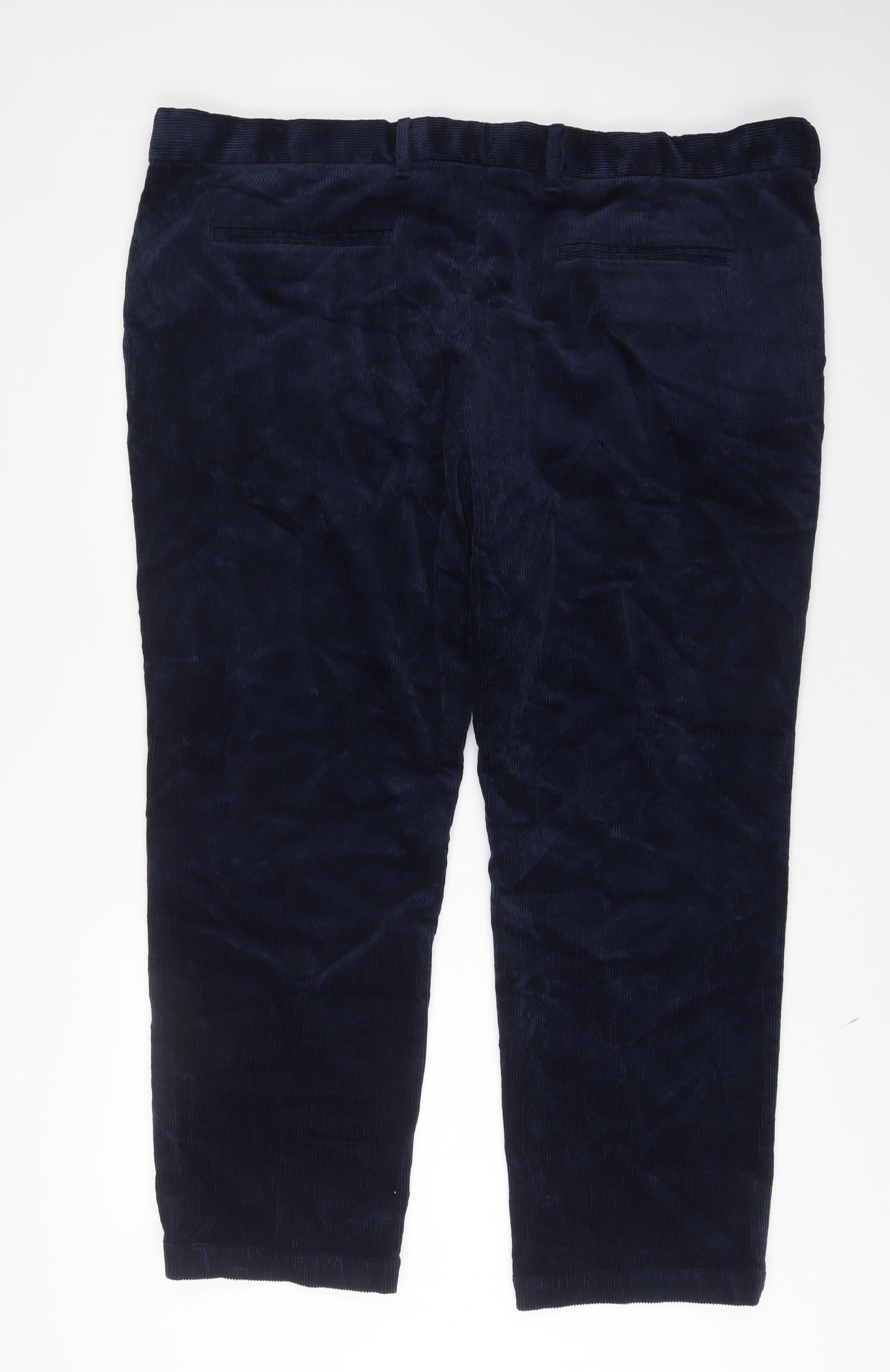 Marks and Spencer Womens Blue Cotton Trousers Size 46 L29 in Regular Zip - Short Leg