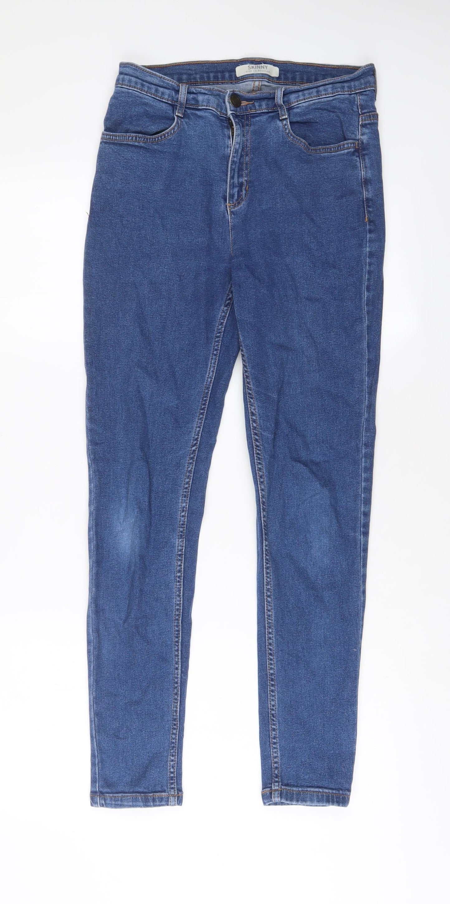 Marks and Spencer Womens Blue Cotton Skinny Jeans Size 10 L28 in Regular Zip