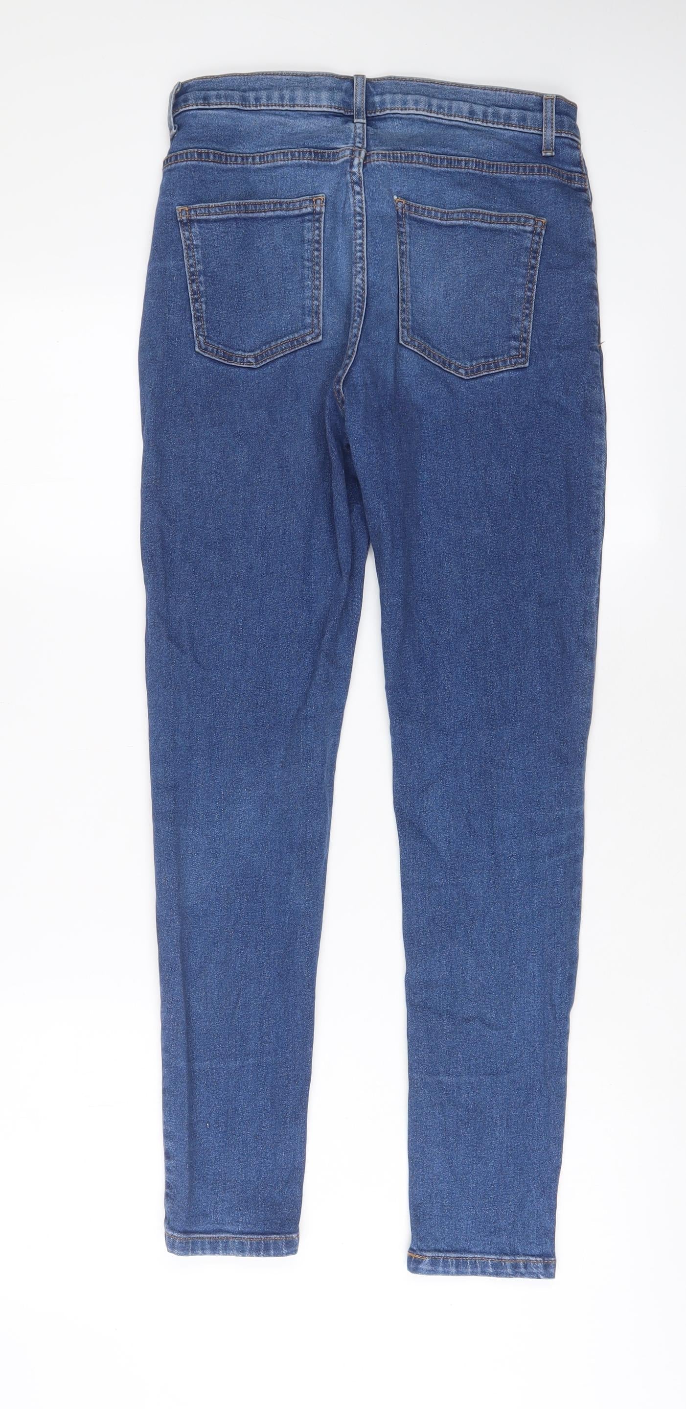 Marks and Spencer Womens Blue Cotton Skinny Jeans Size 10 L28 in Regular Zip