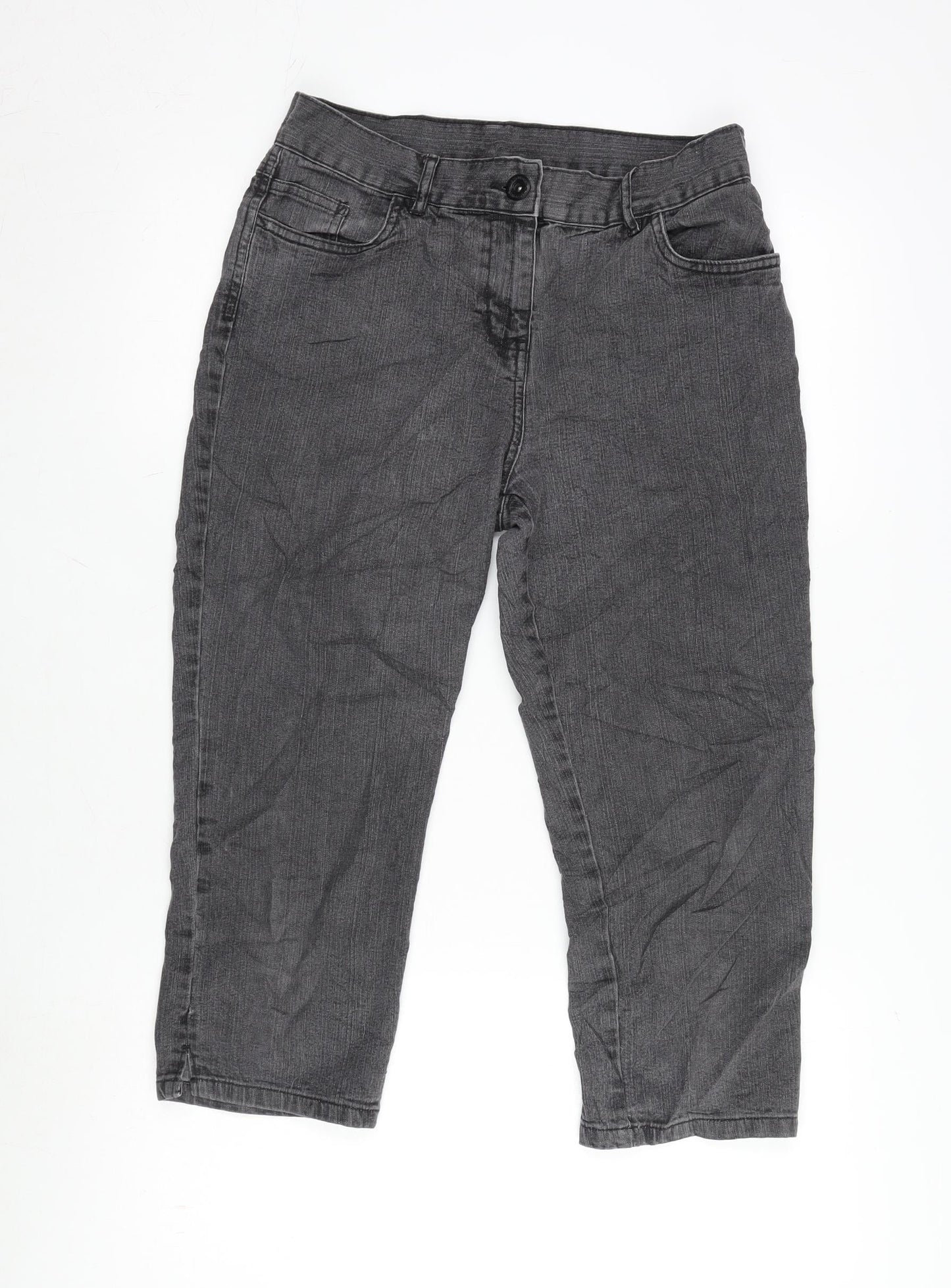 Marks and Spencer Womens Grey Cotton Blend Cropped Jeans Size 10 L20.5 in Regular Zip