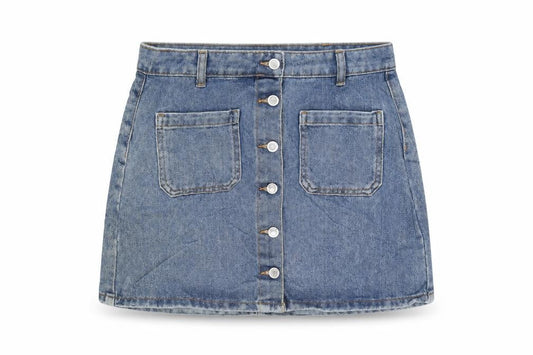 Denim & Co. Womens Blue Cotton A-Line Skirt Size 12 Button