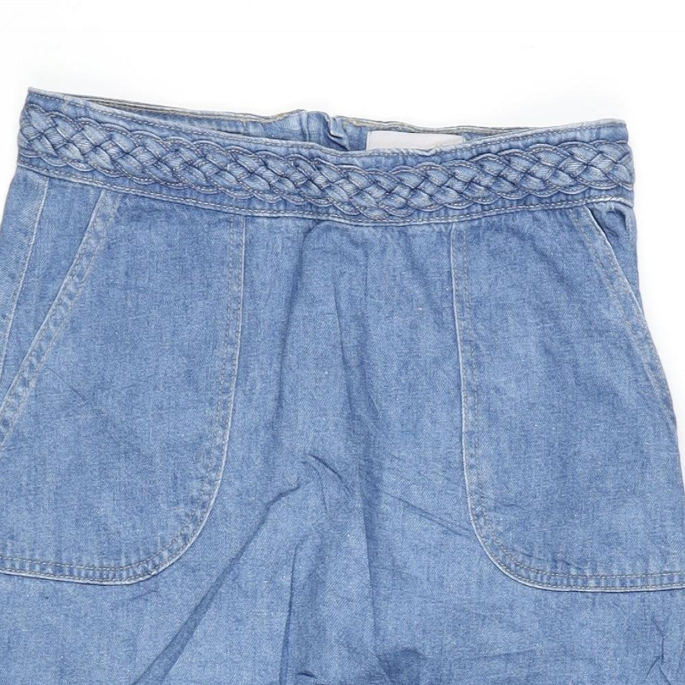 Per Una Womens Blue Cotton A-Line Skirt Size 30 in Zip - Raw Hem
