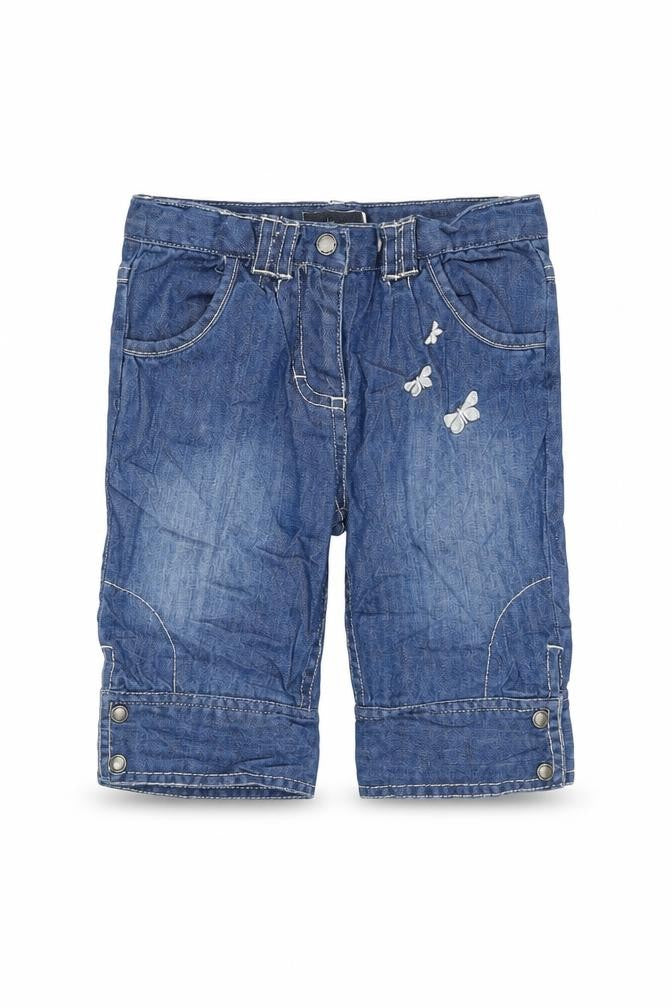 Vertbaudet Girls Blue Cotton Cropped Jeans Size 2-3 Years Regular Snap - Inside leg 7 Inches