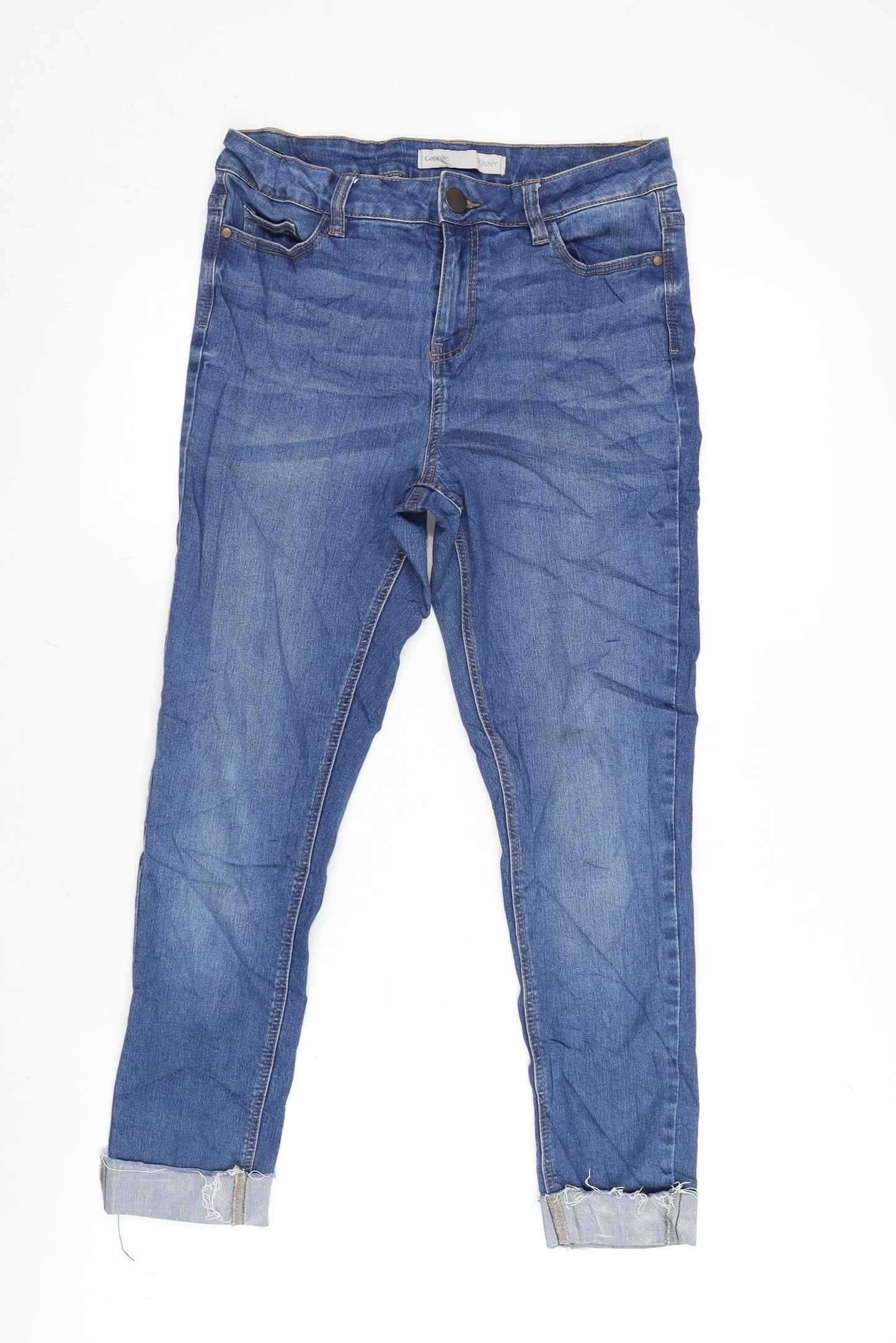George Womens Blue Cotton Blend Skinny Jeans Size 10 L24 in Regular Zip