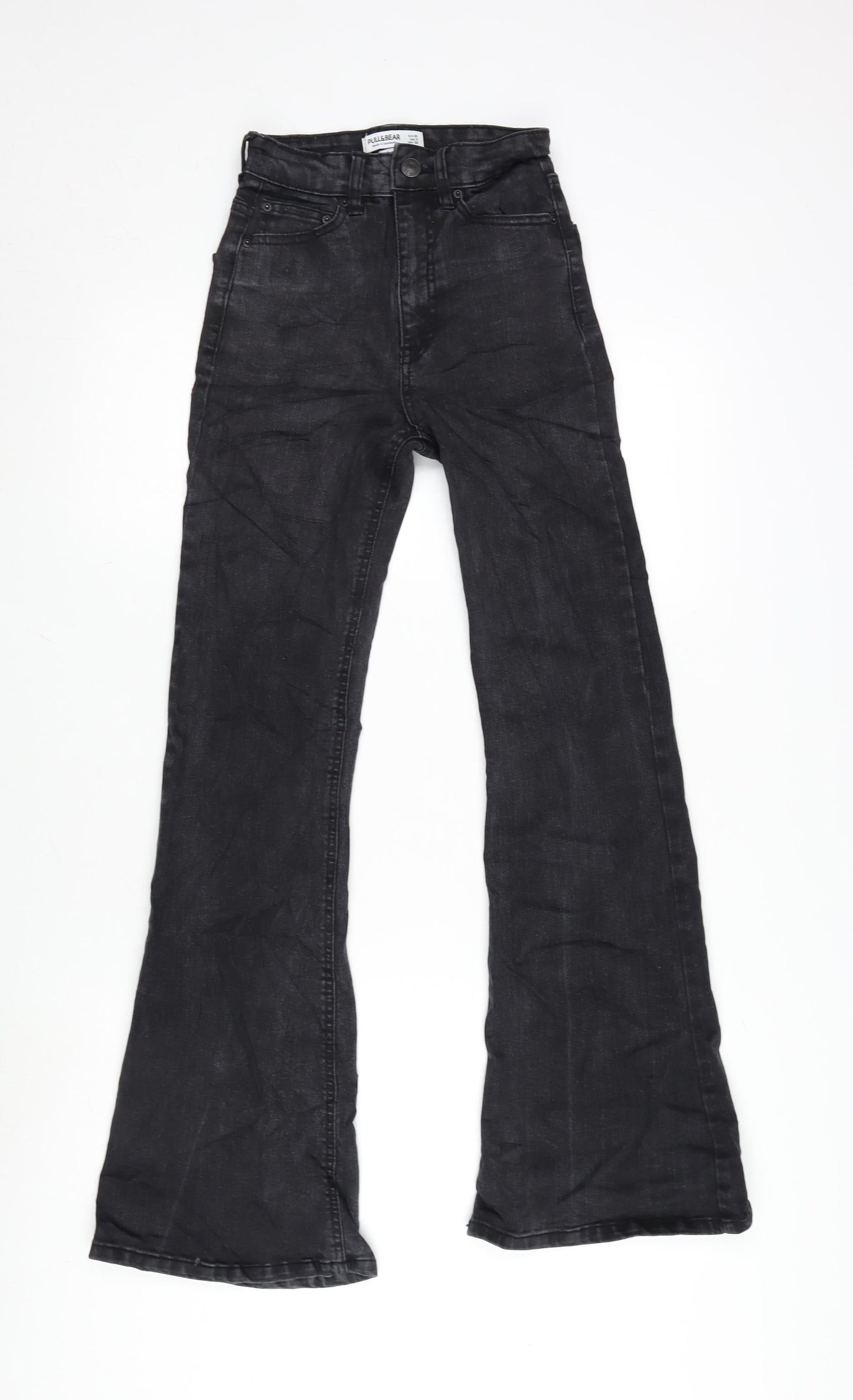 Pull&Bear Womens Grey Cotton Blend Flared Jeans Size 4 L28.5 in Regular Zip
