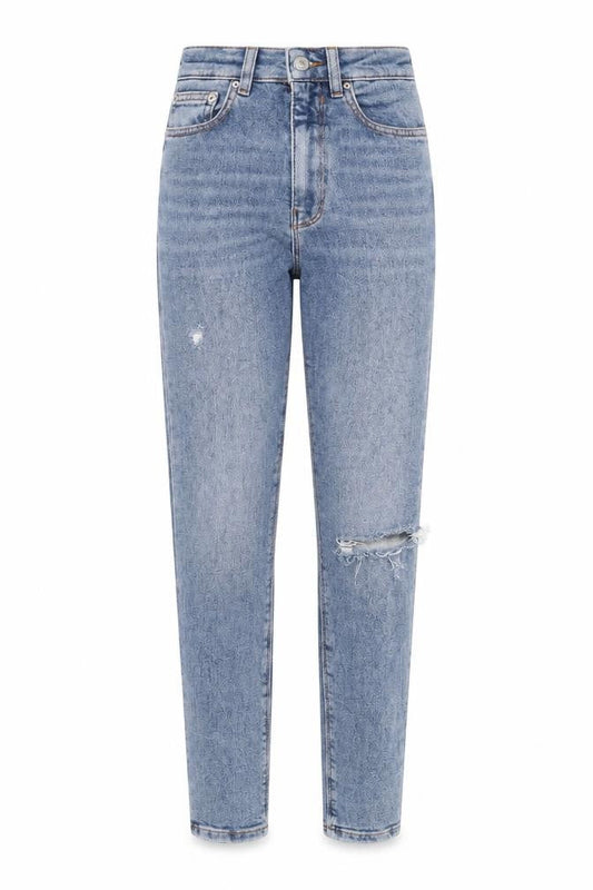 Zara Womens Blue Cotton Blend Tapered Jeans Size 6 L26 in Regular Zip