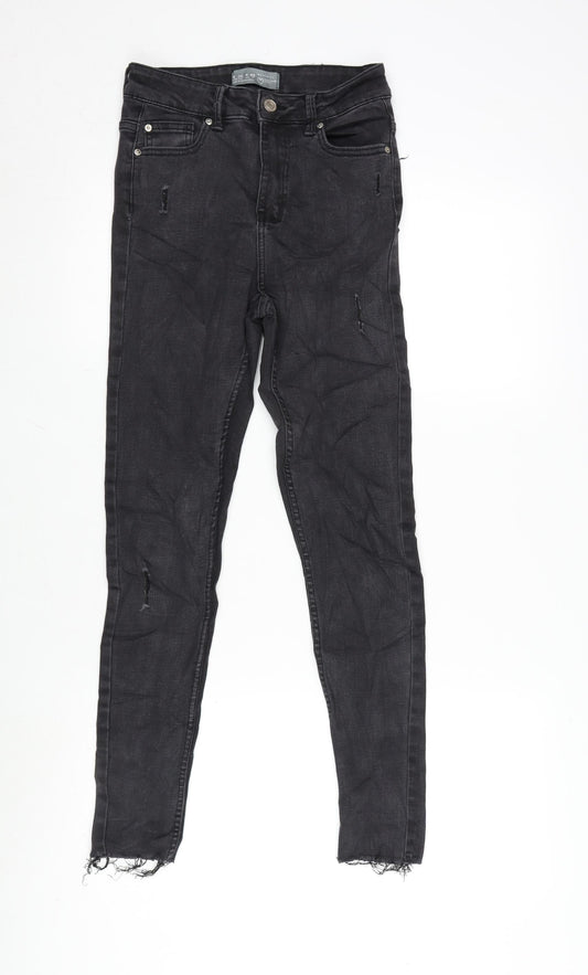Denim & Co. Womens Grey Cotton Blend Tapered Jeans Size 8 L26 in Regular Zip