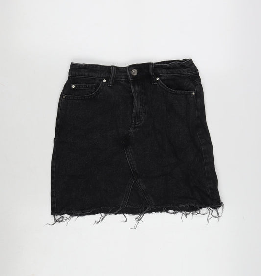 Denim & Co. Womens Grey Cotton A-Line Skirt Size 6 Zip