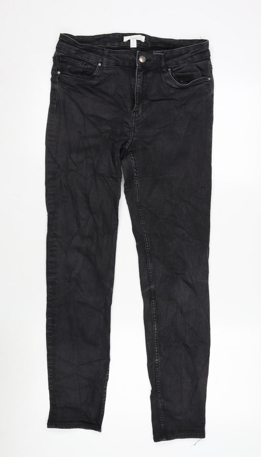 H&M Womens Grey Cotton Blend Tapered Jeans Size 10 L29 in Regular Zip