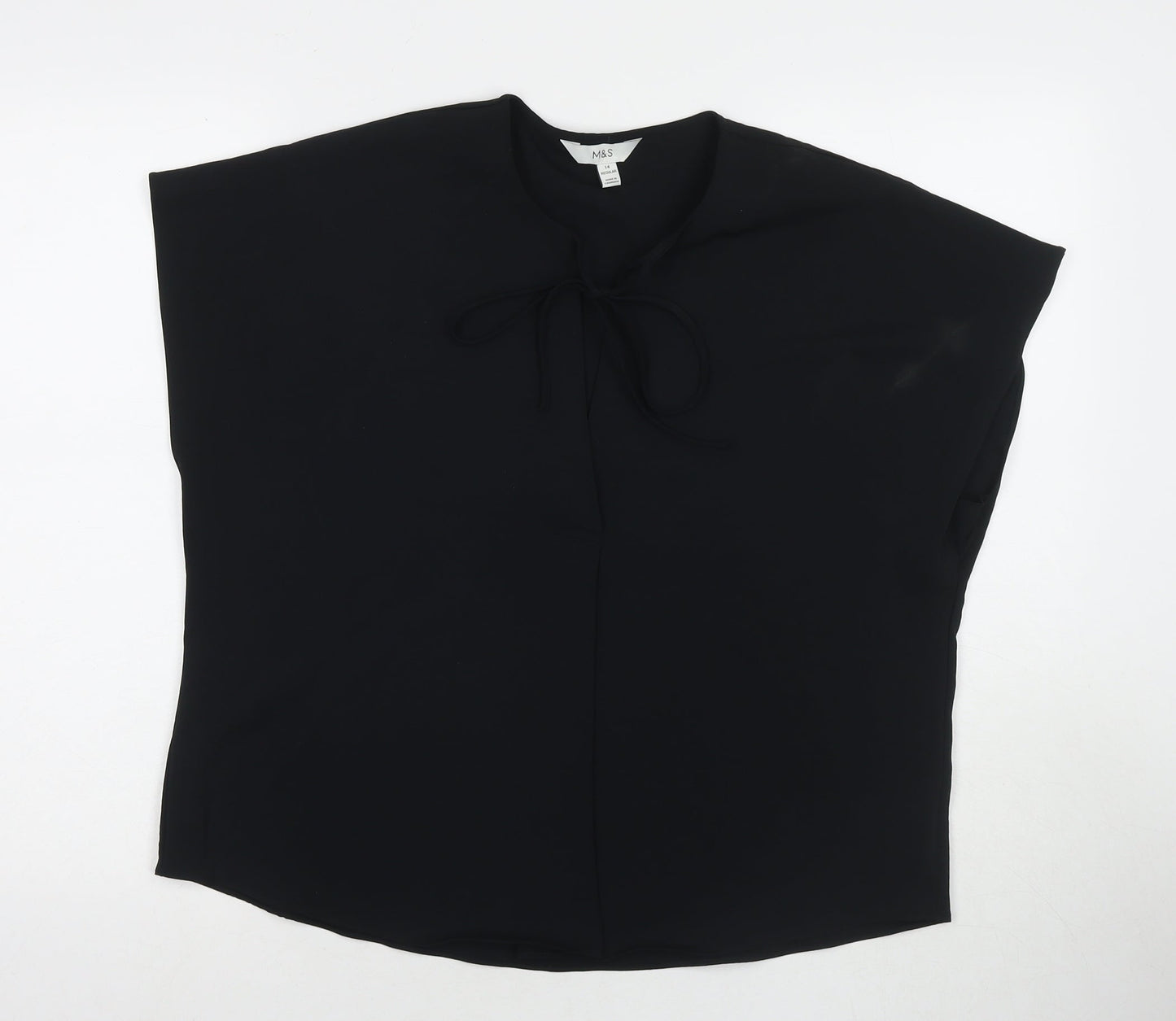 Marks and Spencer Womens Black Polyester Basic T-Shirt Size 14 V-Neck