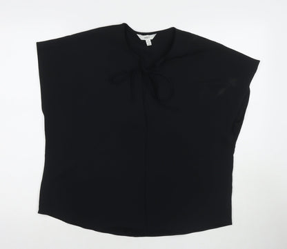 Marks & Spencer Womens Black Polyester Basic T-Shirt Size 14 V-Neck