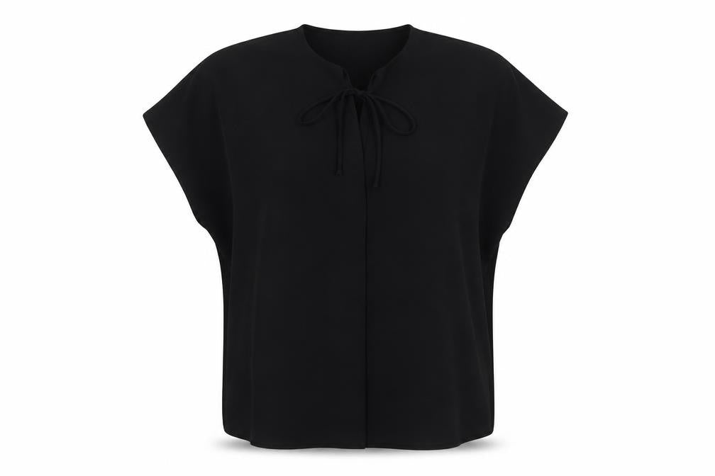 Marks & Spencer Womens Black Polyester Basic T-Shirt Size 14 V-Neck