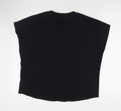 Marks & Spencer Womens Black Polyester Basic T-Shirt Size 14 V-Neck