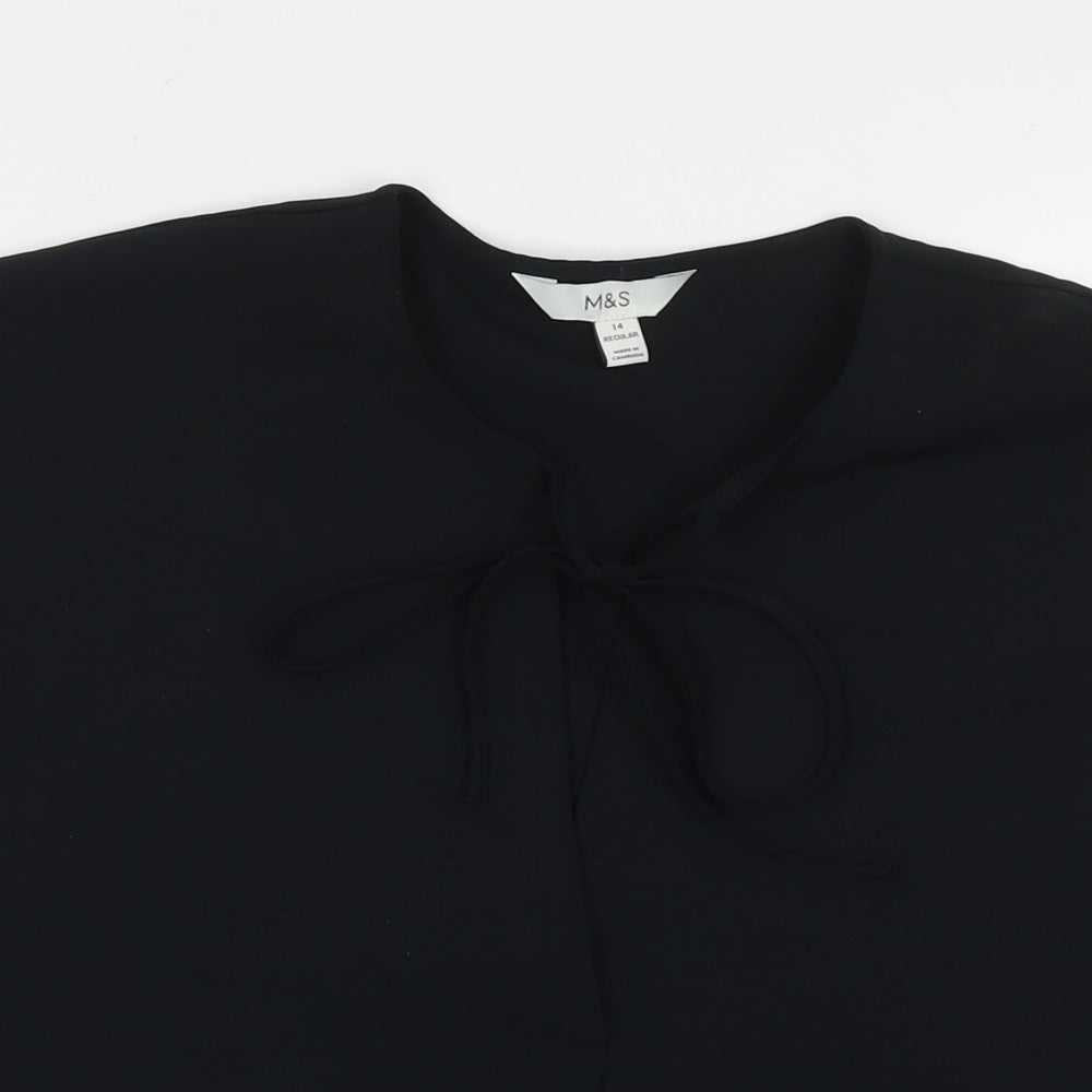 Marks and Spencer Womens Black Polyester Basic T-Shirt Size 14 V-Neck