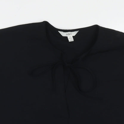 Marks & Spencer Womens Black Polyester Basic T-Shirt Size 14 V-Neck
