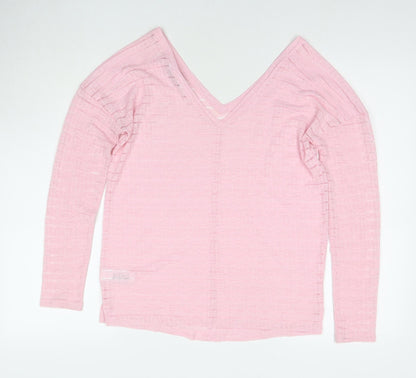 Next Womens Pink V-Neck Polyester Pullover Jumper Size 8