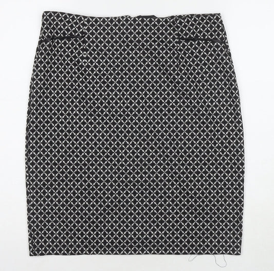 W Womens Black Check Polyester A-Line Skirt Size 32 in Zip