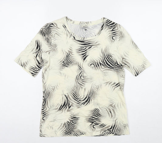 Tru. Womens Beige Geometric Viscose Basic T-Shirt Size 10 Round Neck
