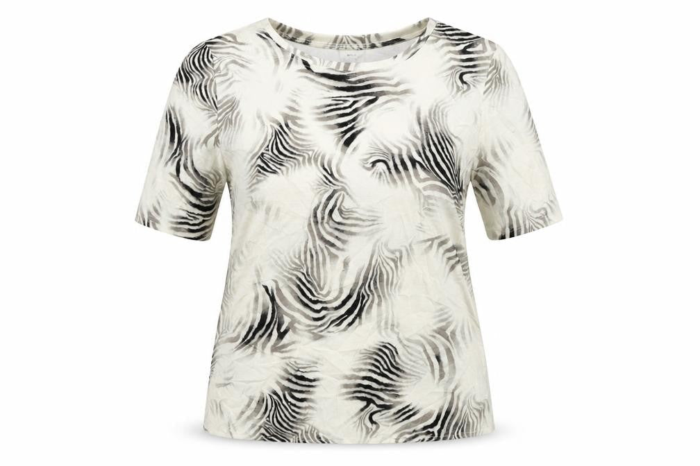 Tru. Womens Beige Geometric Viscose Basic T-Shirt Size 10 Round Neck